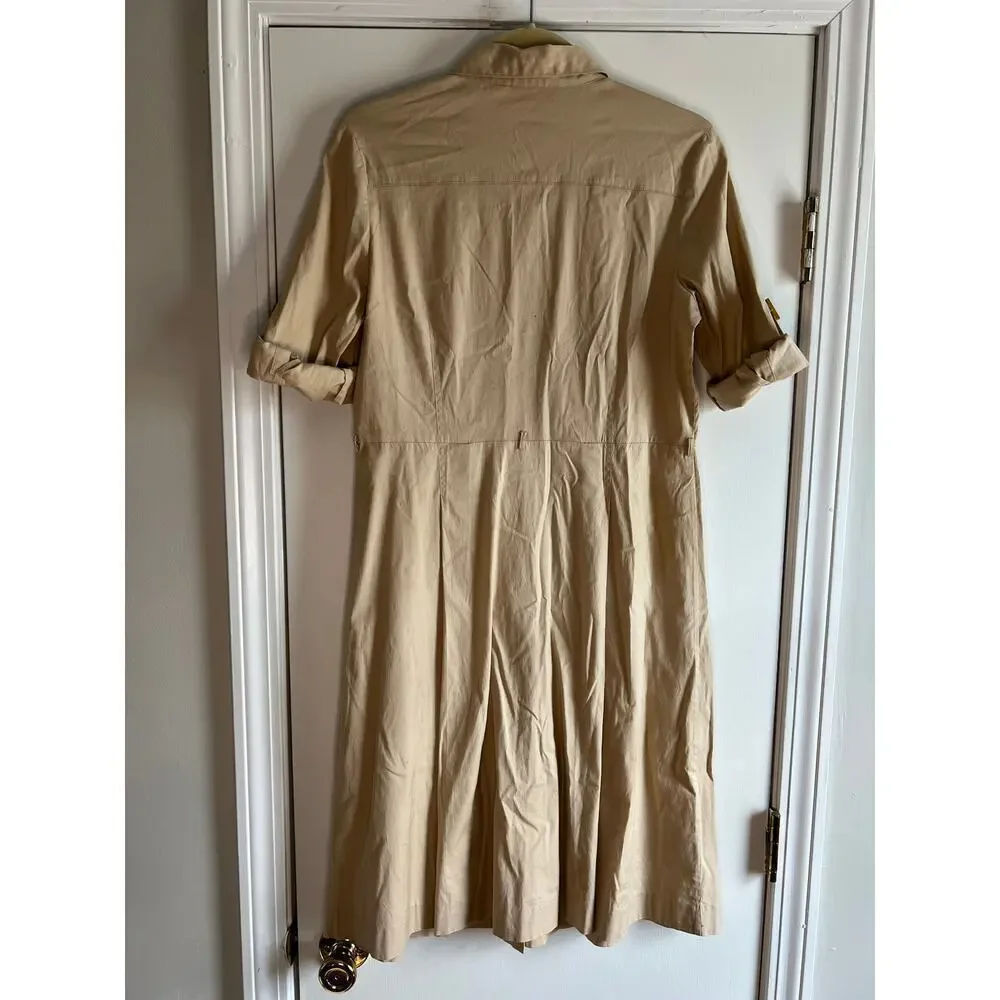 Tory Burch Khaki Tan Short Sleeve Button Down Dress Sz 6
